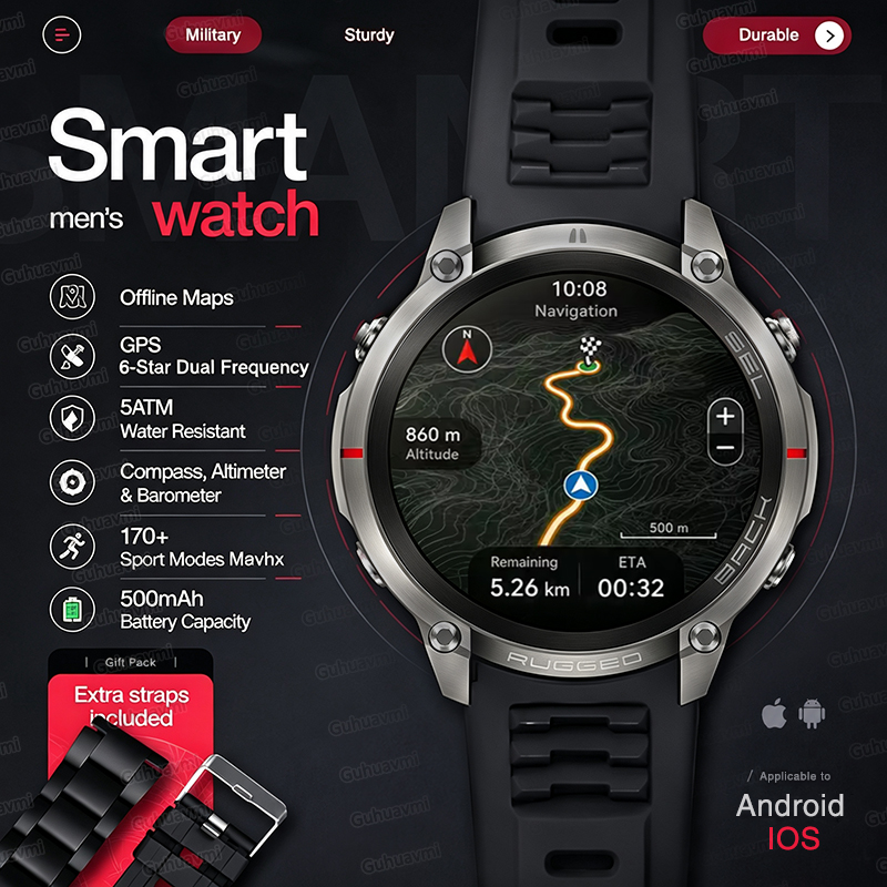 Smartwatch Rugged Watches For Men - Jam Tangan Pintar Peta Offline GPS